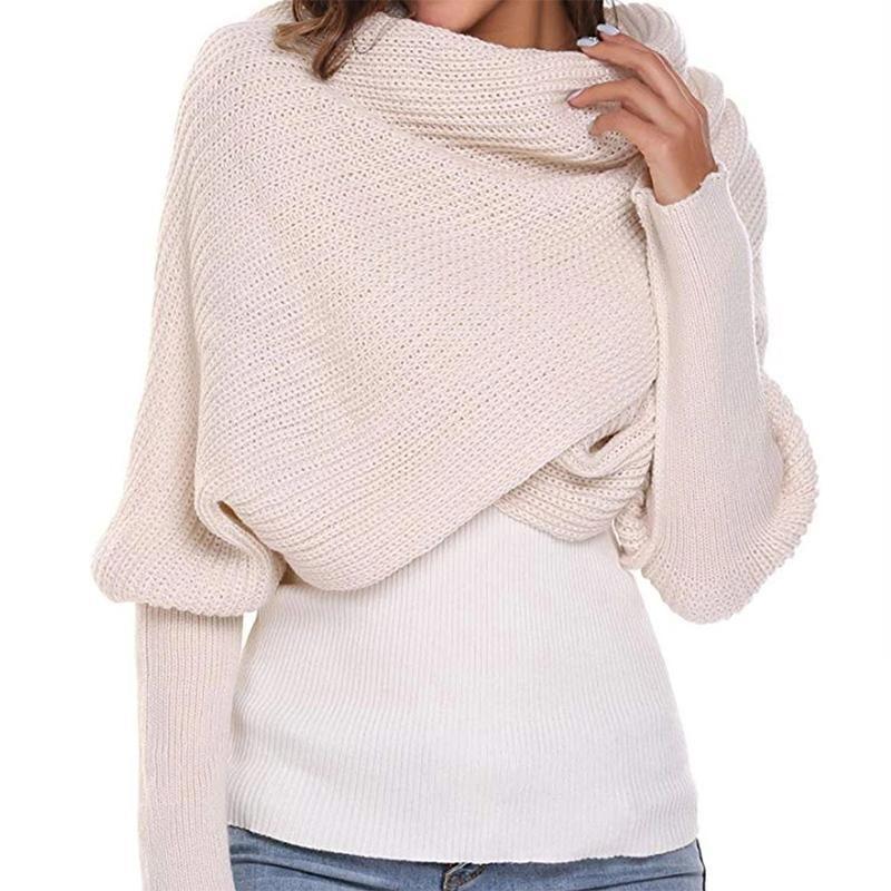 kaufsy | Herbst- und Wintermode gehäkelter Strickschal mit Ärmeln