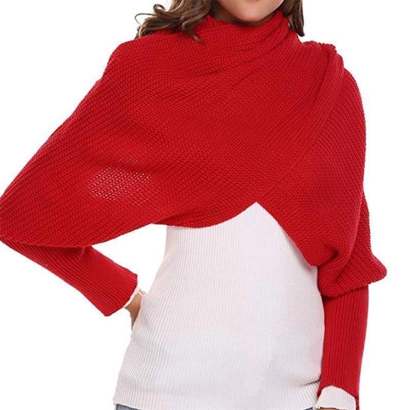 kaufsy | Herbst- und Wintermode gehäkelter Strickschal mit Ärmeln