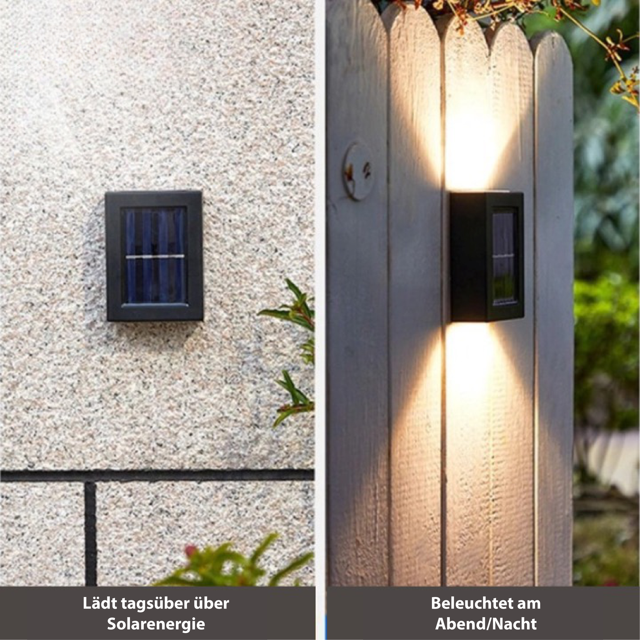 SolarGlow LED Wandlicht, Auto Ein/Aus, wasserdicht, Garten