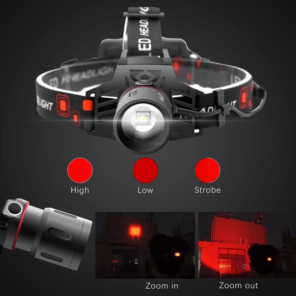 kaufsy | Wiederaufladbare LED Stirnlampe mit Weiß-, Rot- und Grünlicht – Leistungsstarke Kopflampe mit USB und Akku