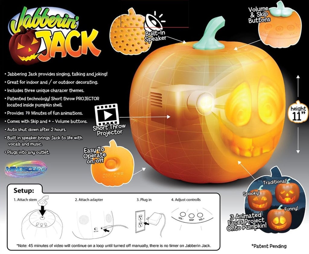Animierter Singender Halloween Kürbis, Bewegungssensor, Projektionsgesicht