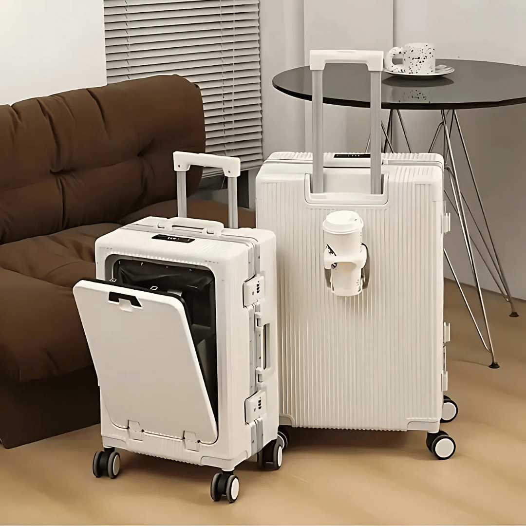 kaufsy | Manhattan Pro – Hartschalen-Handgepäckkoffer mit Aluminiumrahmen, Laptopfach und USB-Anschlüssen