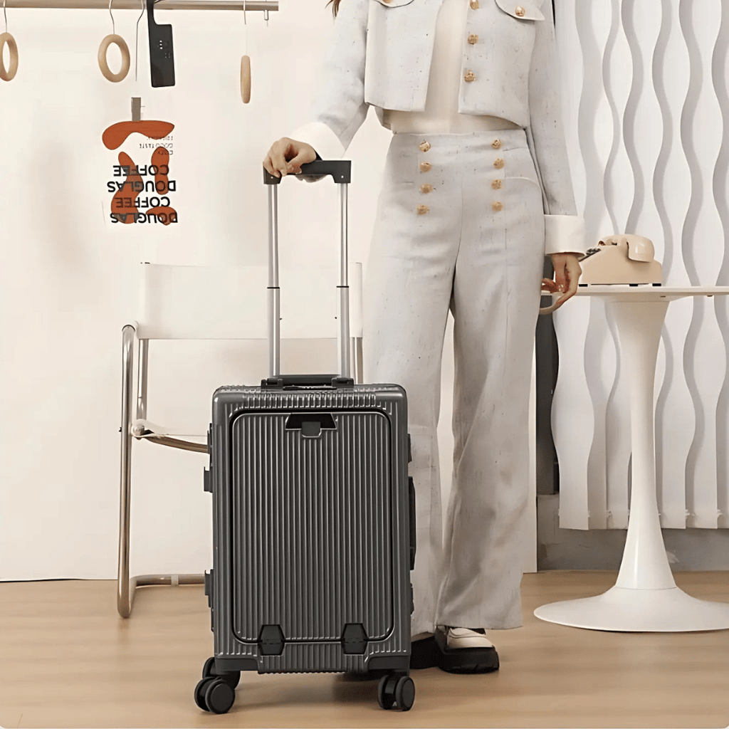 kaufsy | Manhattan Pro – Hartschalen-Handgepäckkoffer mit Aluminiumrahmen, Laptopfach und USB-Anschlüssen