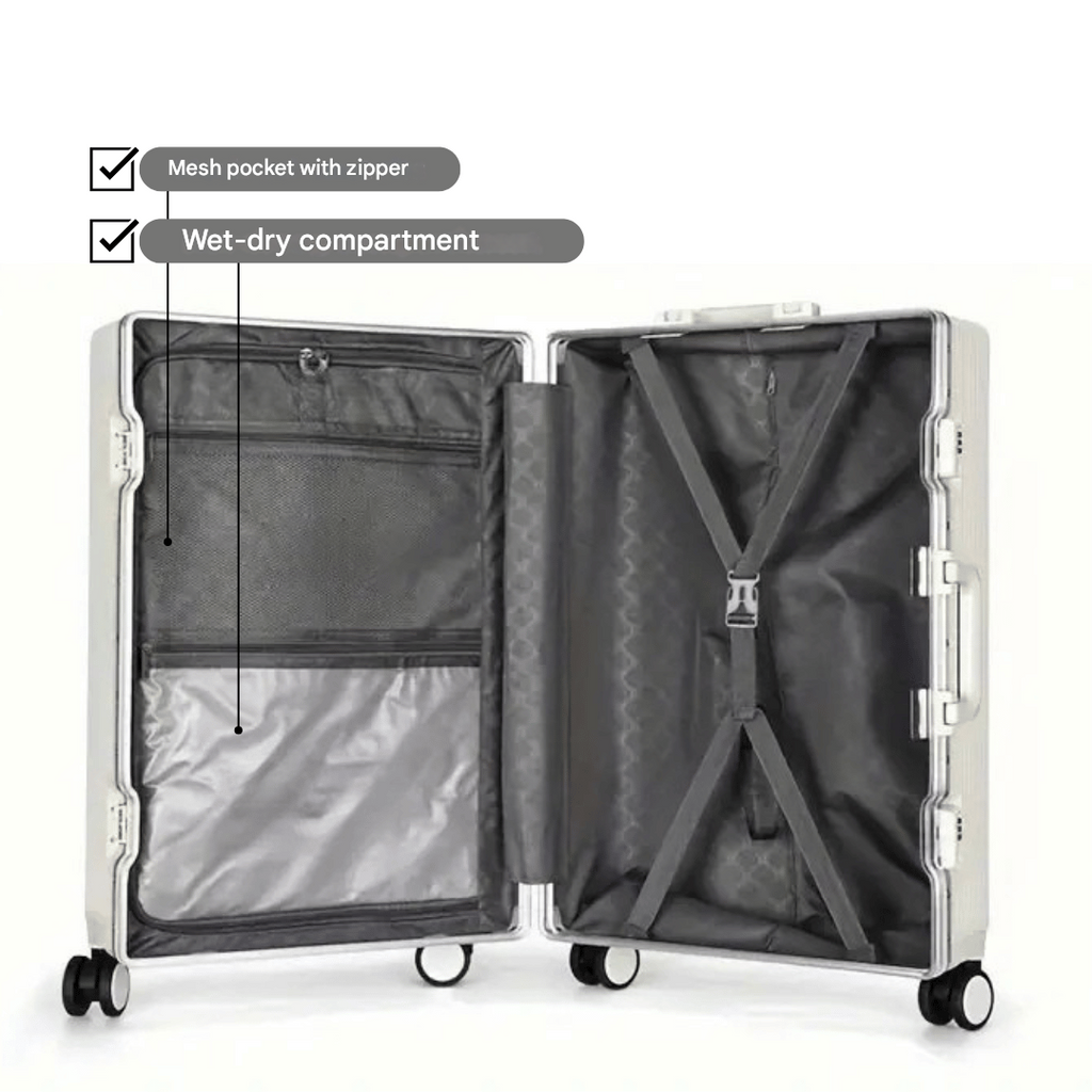 kaufsy | Manhattan Pro – Hartschalen-Handgepäckkoffer mit Aluminiumrahmen, Laptopfach und USB-Anschlüssen