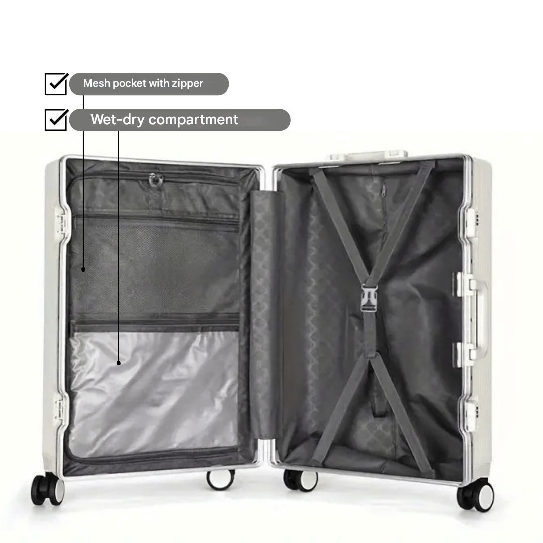 kaufsy | Manhattan Pro – Hartschalen-Handgepäckkoffer mit Aluminiumrahmen, Laptopfach und USB-Anschlüssen