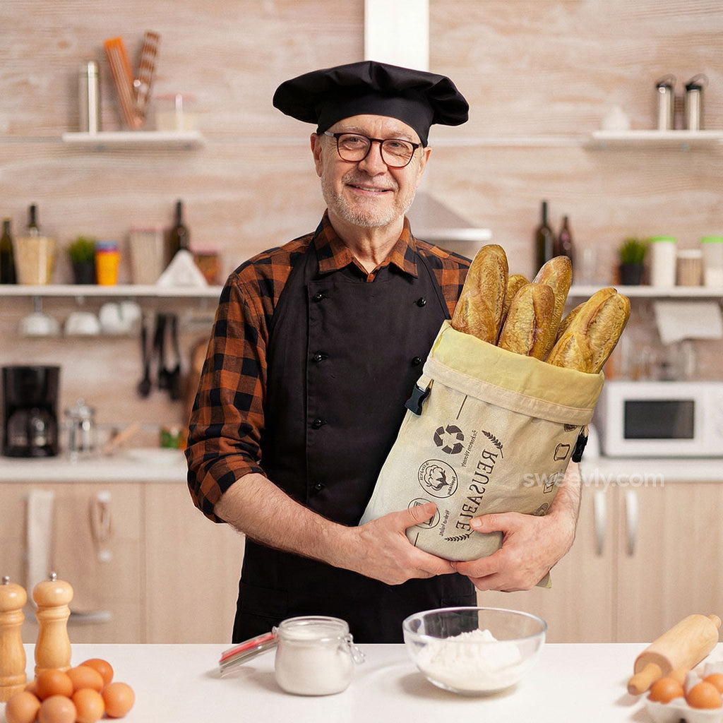 Sweevly Brottasche mit 100% Reinem Bienenwachs – Wiederverwendbarer Brotbeutel aus Bio-Baumwolle