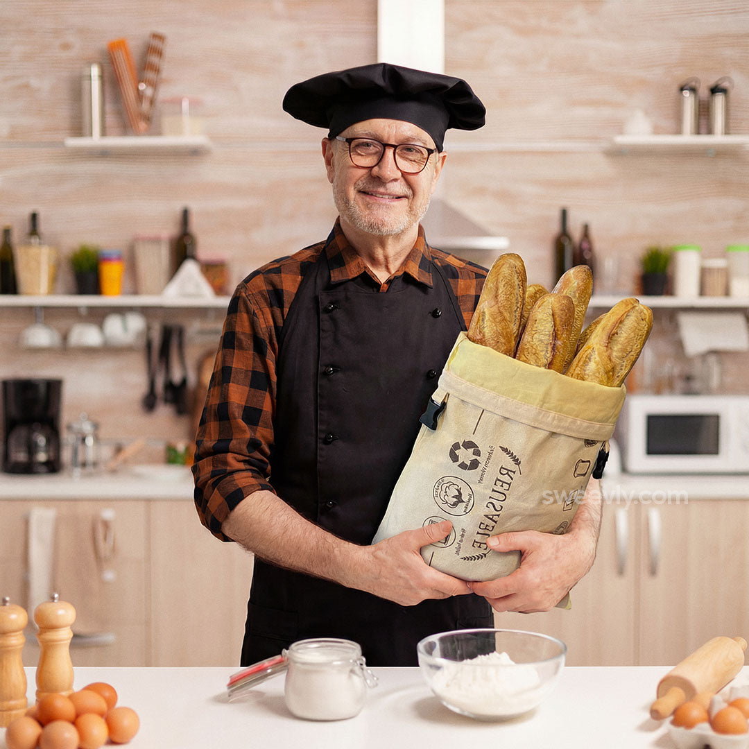 Sweevly Brottasche mit 100% Reinem Bienenwachs – Wiederverwendbarer Brotbeutel aus Bio-Baumwolle