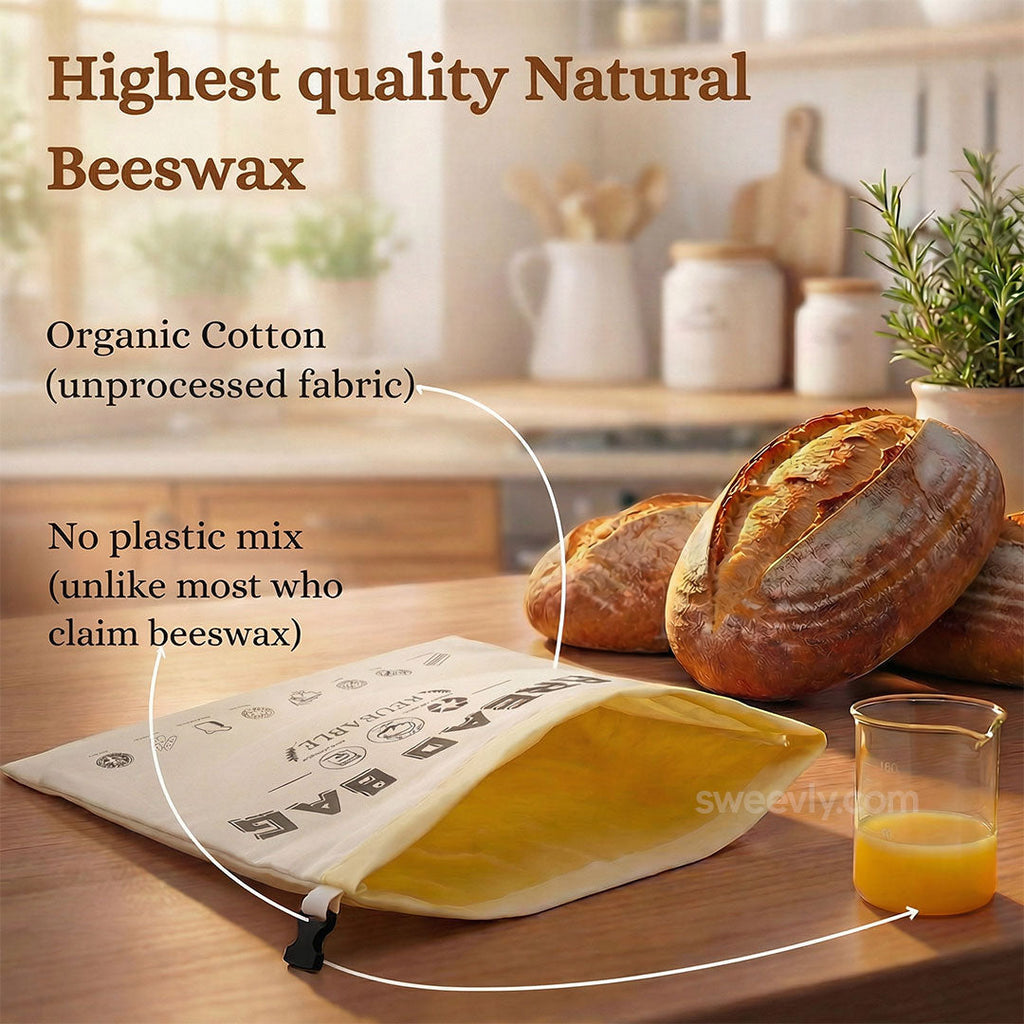 Sweevly Brottasche mit 100% Reinem Bienenwachs – Wiederverwendbarer Brotbeutel aus Bio-Baumwolle
