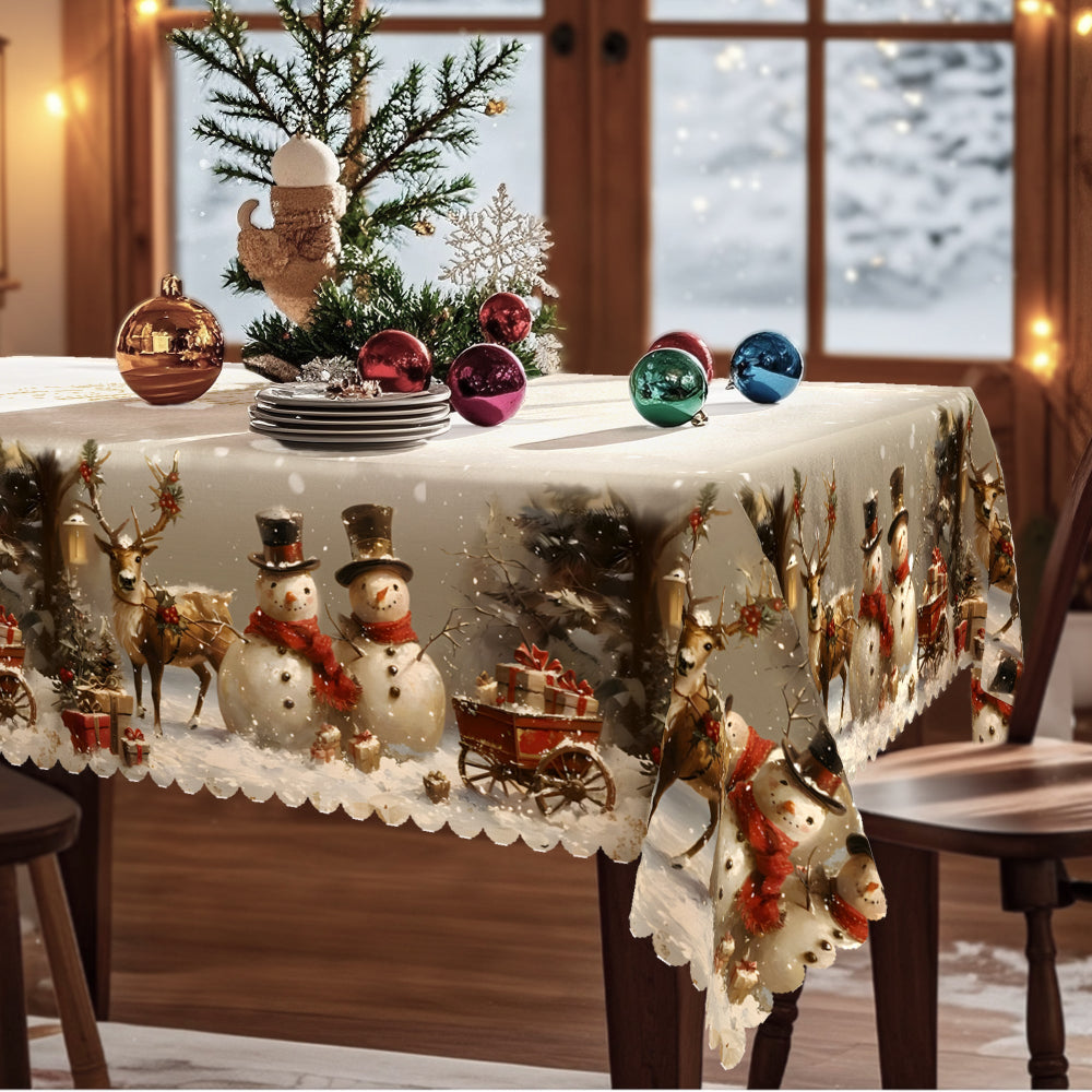Weihnachtliche Tischdekoration, Tischdecke Schneemann & Rentier