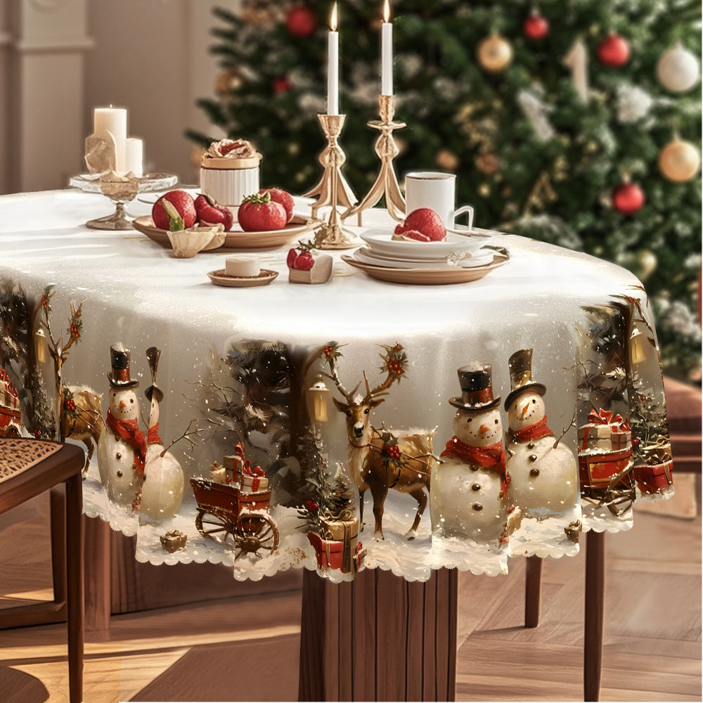 Weihnachtliche Tischdekoration, Tischdecke Schneemann & Rentier