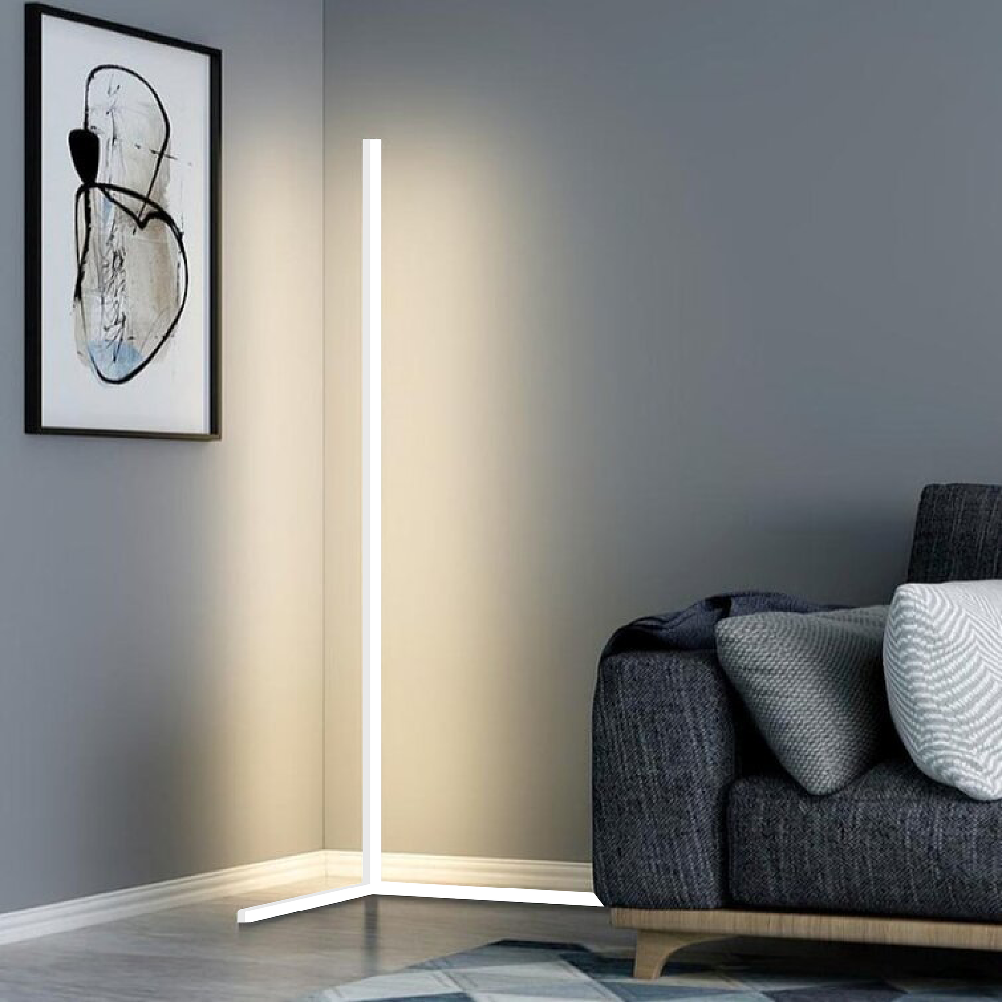 Schlanke LED Ecklampe, dimmbar, Wohnzimmer & Schlafzimmer
