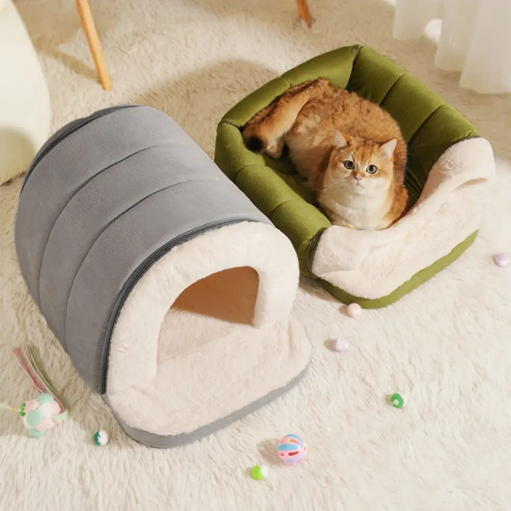 Gemütliche Höhlen-Bett für Katzen & Hunde, Plüsch, tiefes Schlafen