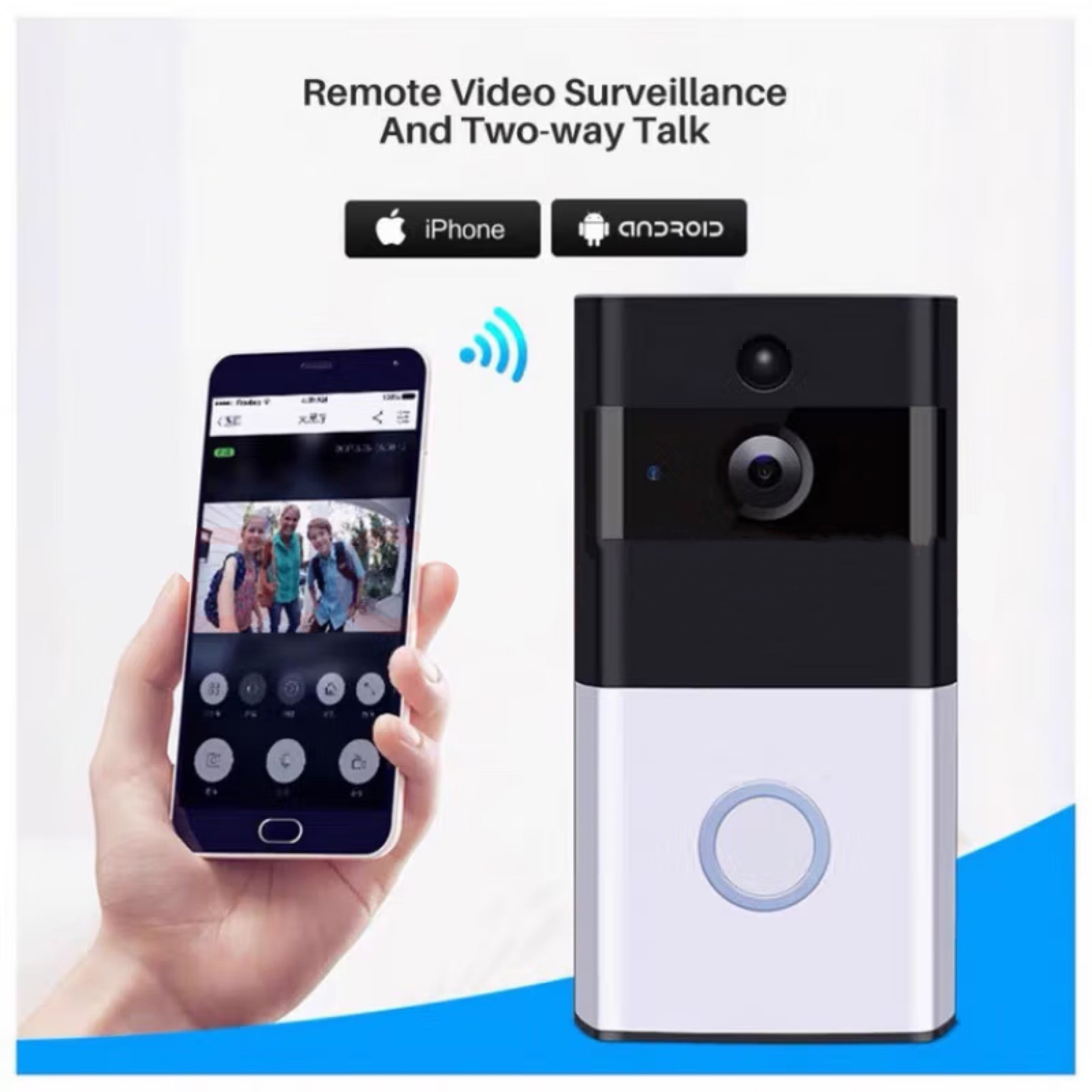 Kabellose Video-Türklingel mit Kamera, WLAN, Zwei-Wege-Audio & Bewegung