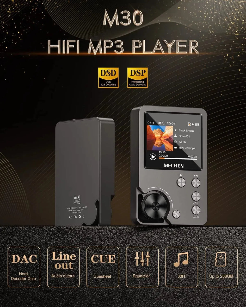 kaufsy | HiFi MP3 Player MECHEN-M30 – Premium verlustfreies Audio mit 64GB Speicherkarte, unterstützt bis zu 256GB