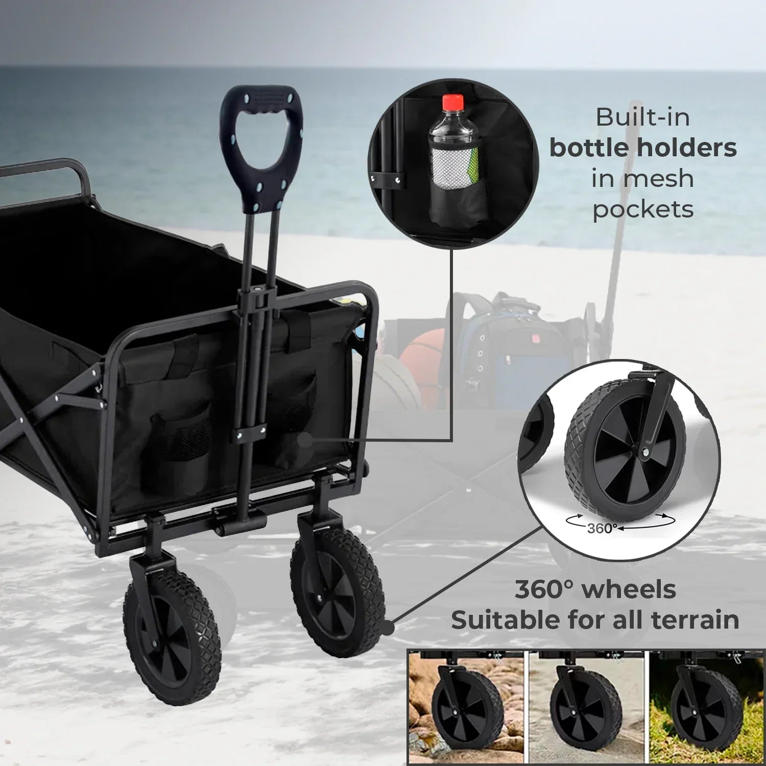 Faltbarer Gartenwagen, 150kg Traglast, Teleskopgriff, 360° Räder, Outdoor