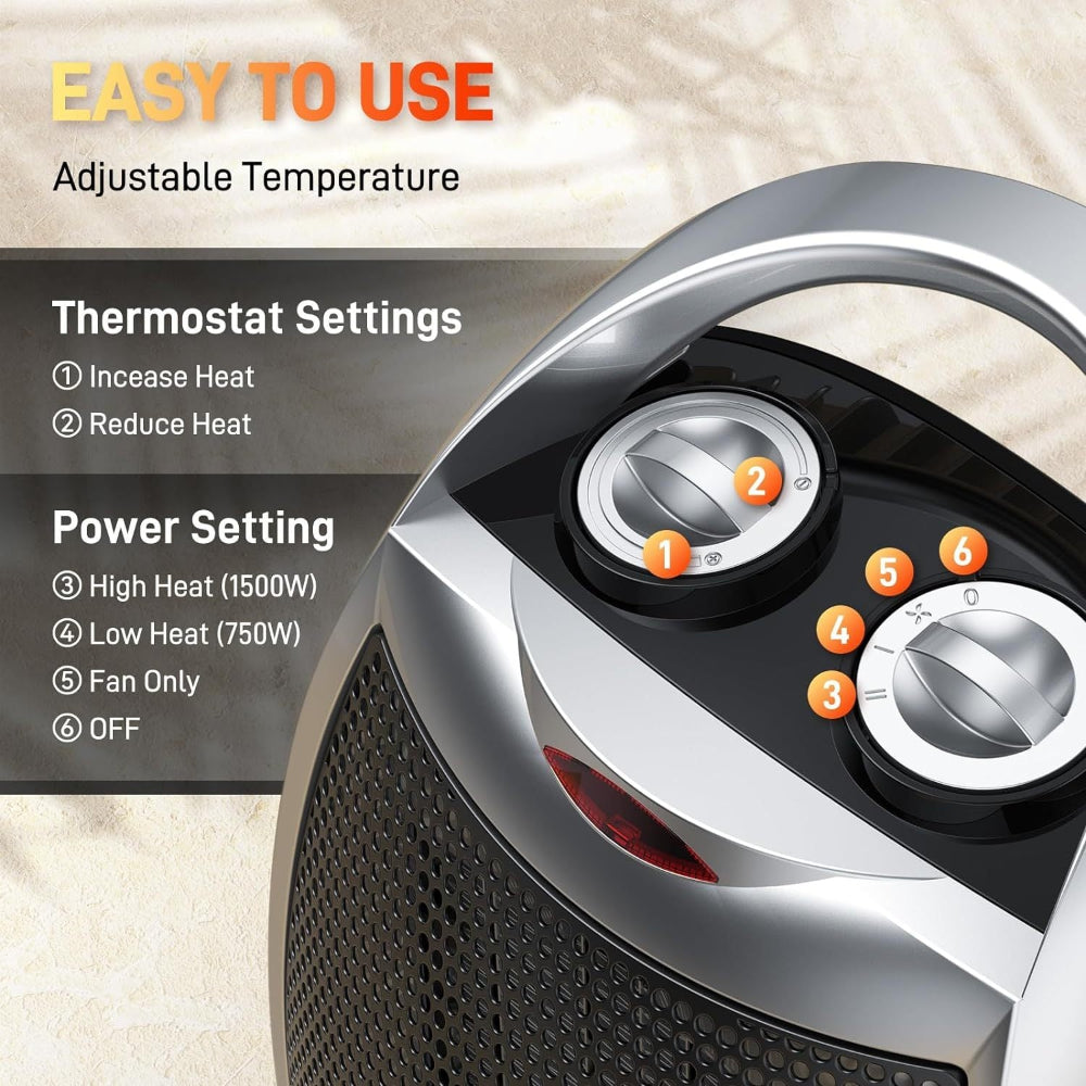 Tragbarer Elektroheizer, verstellbarer Thermostat, Indoor Nutzung