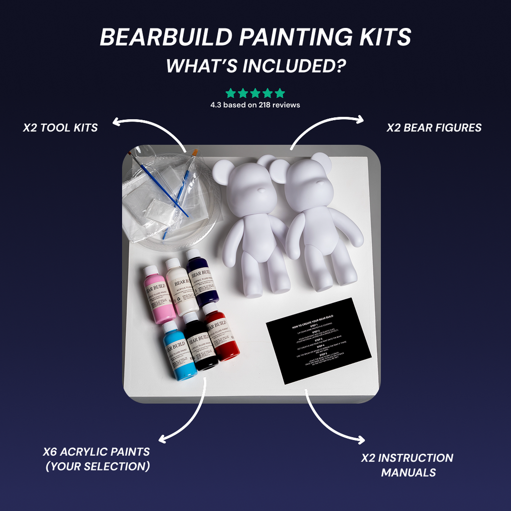 Twin Set DIY Fluid Art Kit, bewegliche Acryl-Bären, Kinder & Erwachsene