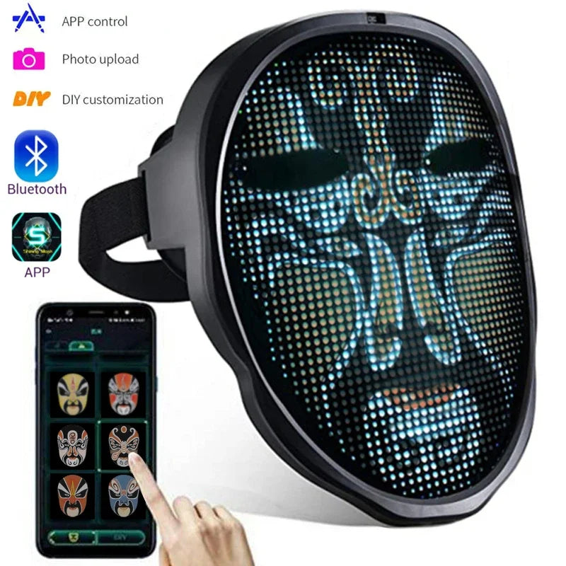 Smart LED Halloween Maske, Bluetooth APP, personalisierbar, wiederaufladbar