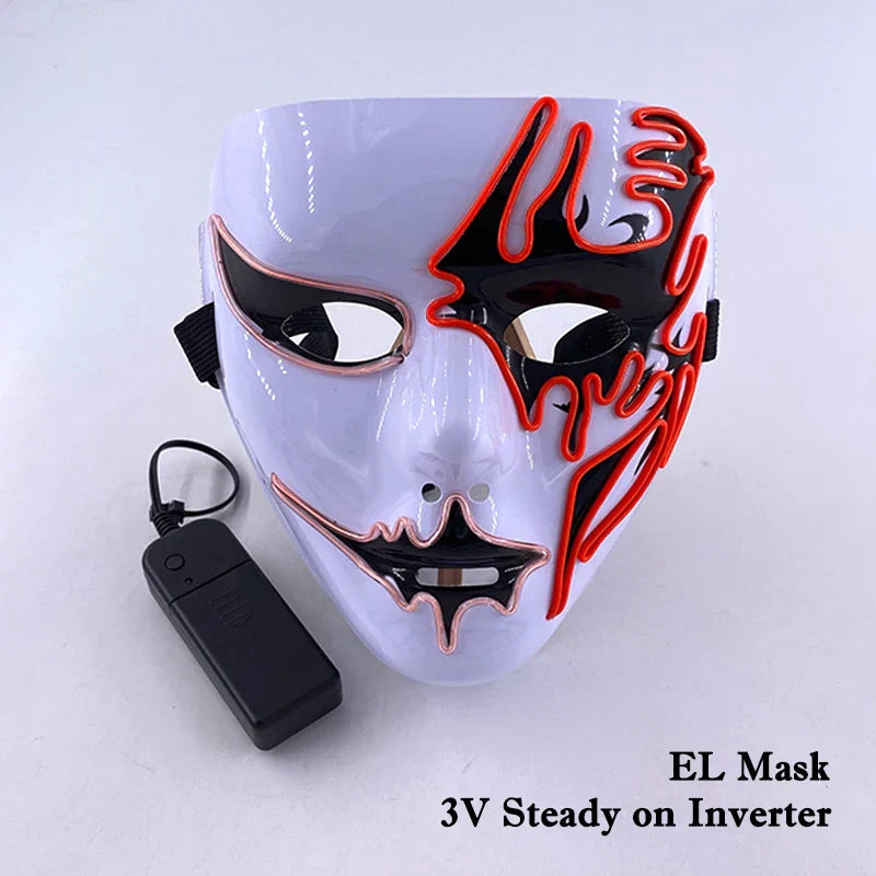 LED Purge Maske, handbemalt, Neon Full Face mit blinkenden Modi, PVC + EL