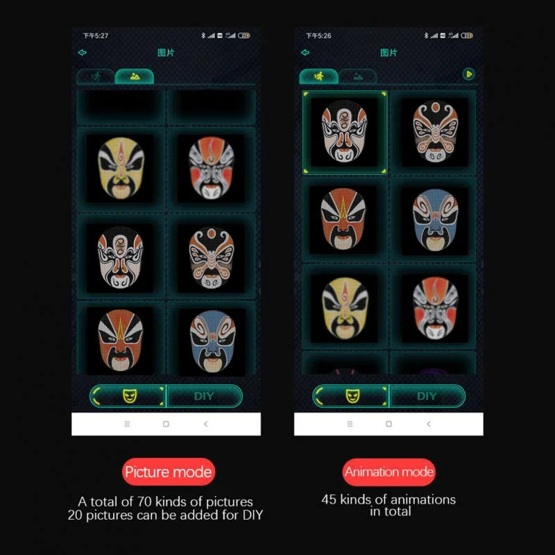 Smart LED Halloween Maske, Bluetooth APP, personalisierbar, wiederaufladbar