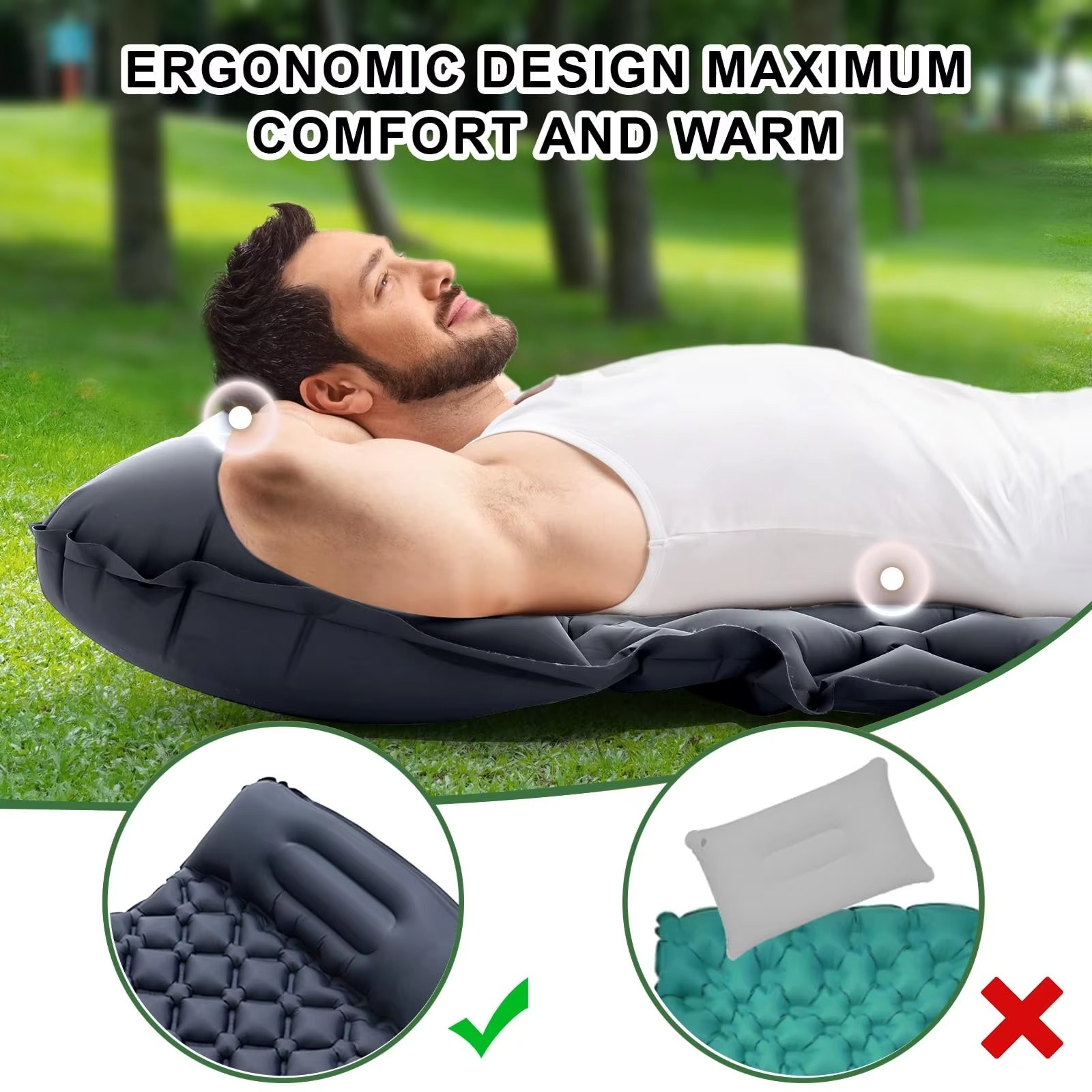 kaufsy | Ultra-Comfort Luftmatratze für Camping mit integriertem Kopfkissen und Pumpe