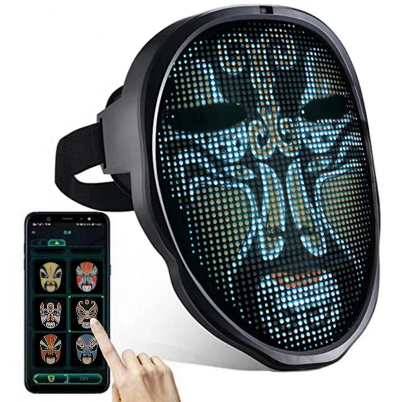 Smart LED Halloween Maske, Bluetooth APP, personalisierbar, wiederaufladbar