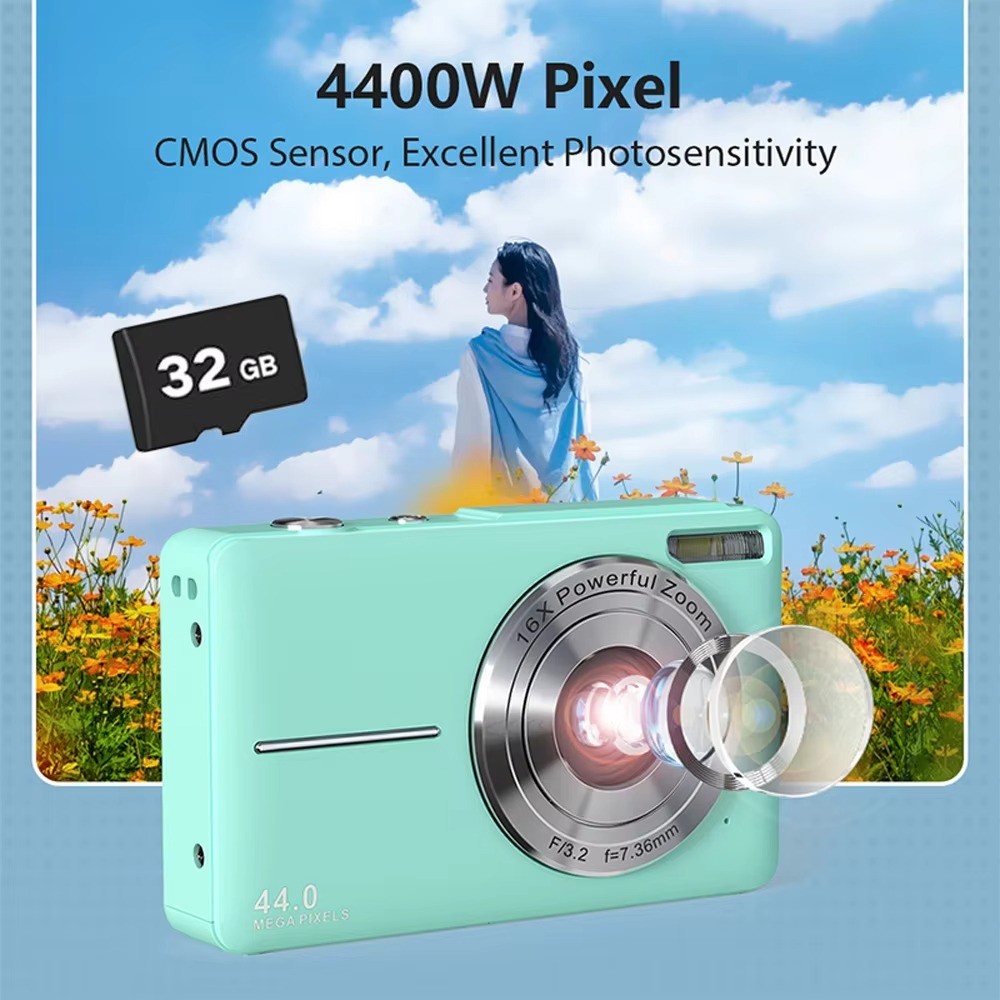 kaufsy | Hochauflösende Digitalkamera für Kinder - 1080P HD, 44MP mit 16-fachem Zoom