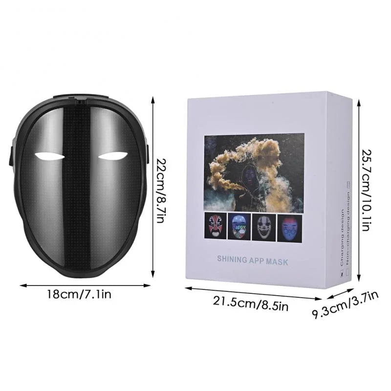 Smart LED Halloween Maske, Bluetooth APP, personalisierbar, wiederaufladbar