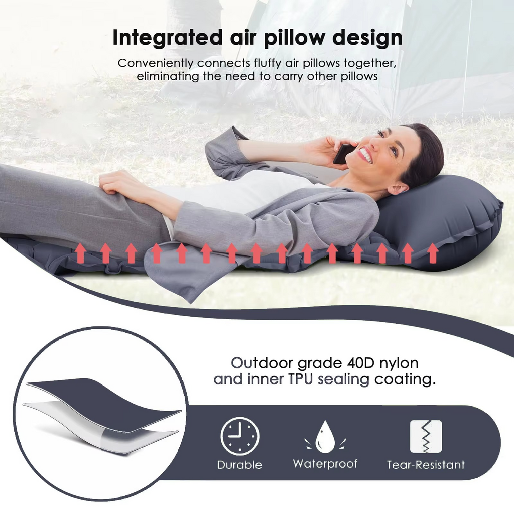 kaufsy | Ultra-Comfort Luftmatratze für Camping mit integriertem Kopfkissen und Pumpe