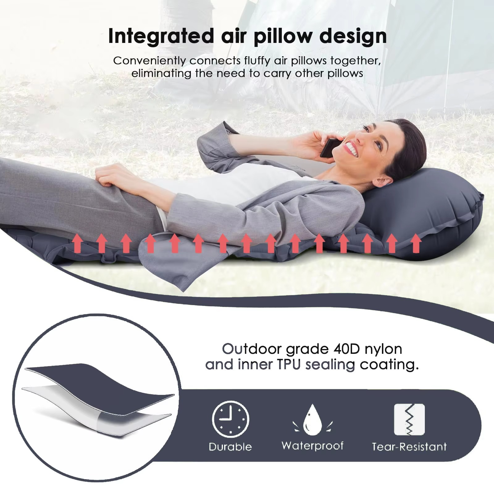 kaufsy | Ultra-Comfort Luftmatratze für Camping mit integriertem Kopfkissen und Pumpe