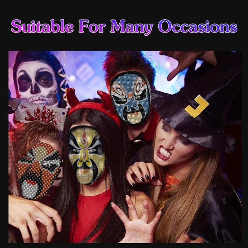 Smart LED Halloween Maske, Bluetooth APP, personalisierbar, wiederaufladbar
