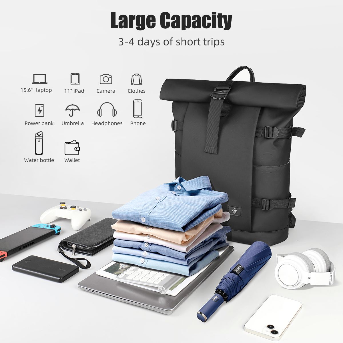 kaufsy | Erweiterbarer Outdoor-Rucksack mit großem Volumen & Laptopfach