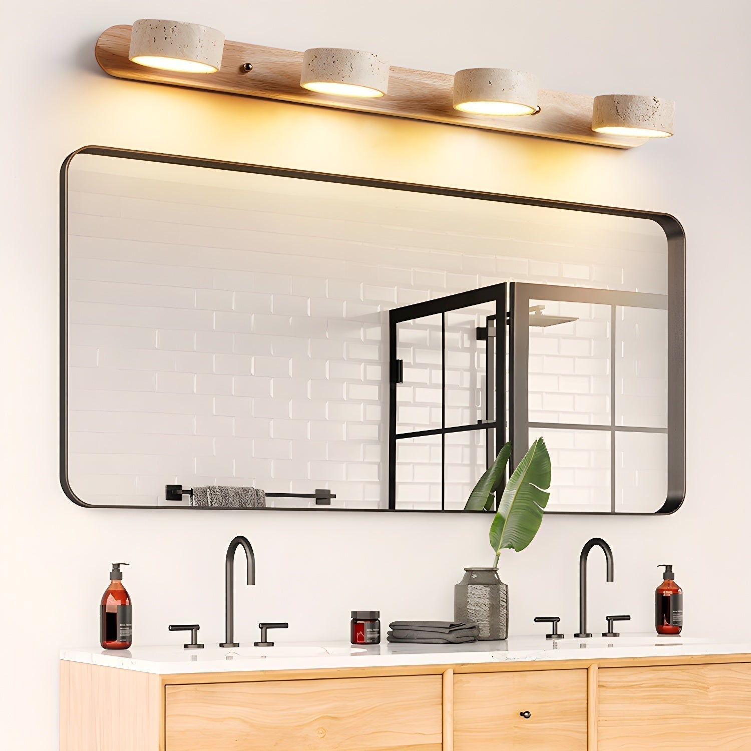 Travero Duo Wandleuchte – Modern, Doppelarm, Travertin-Optik