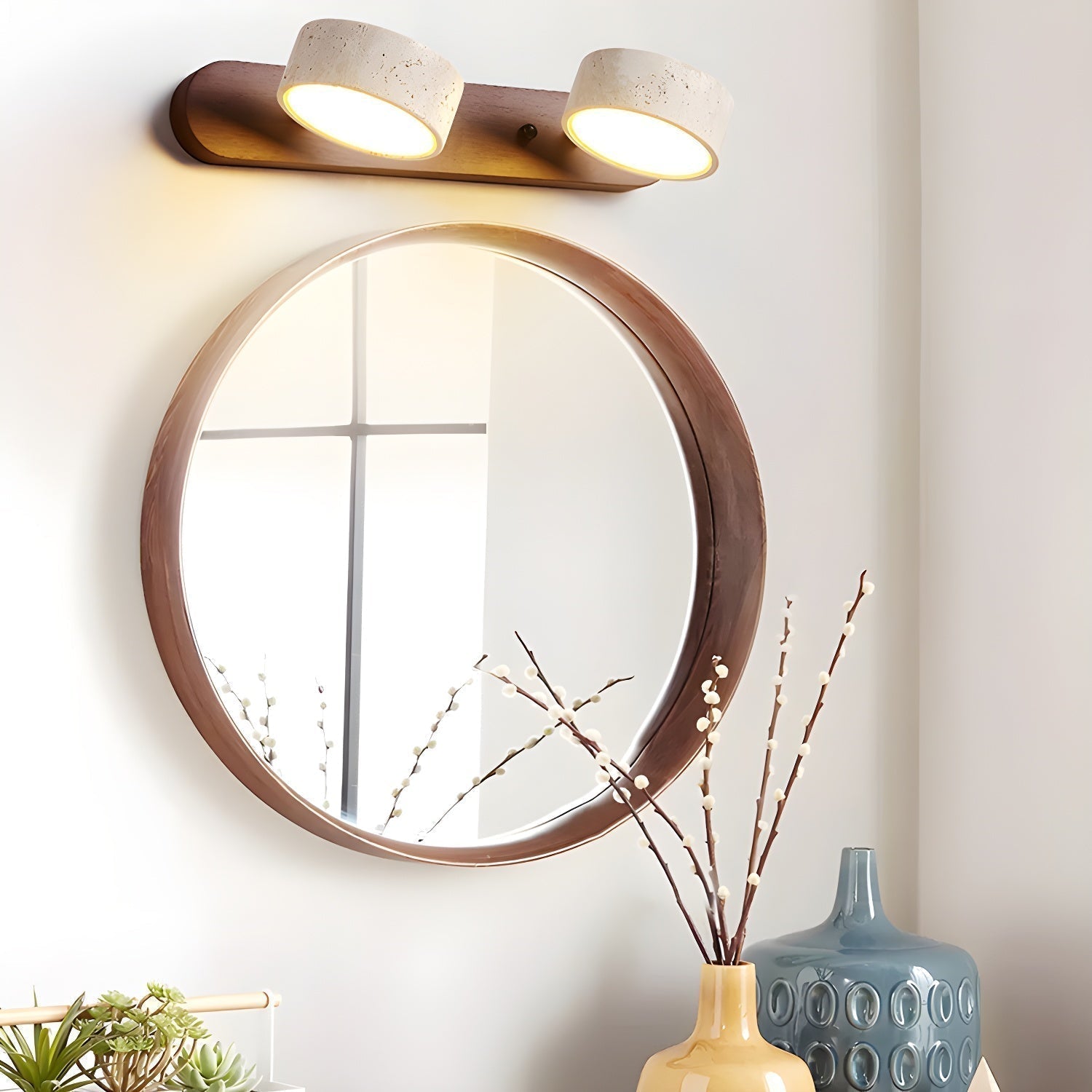 Travero Duo Wandleuchte – Modern, Doppelarm, Travertin-Optik