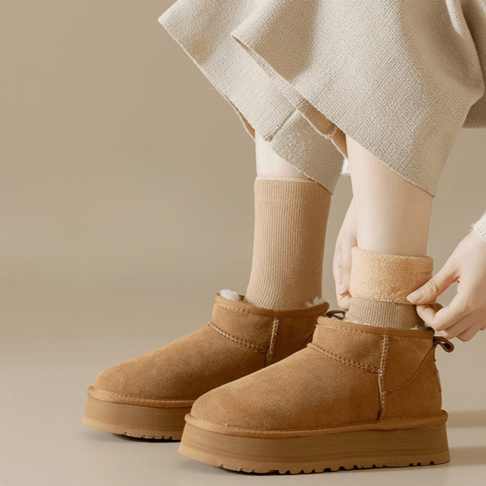 Damen Plateaustiefel, warmes Fellfutter, stilvoll & komfortabel