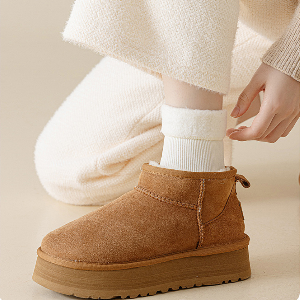 Damen Stylische Plateau-Stiefel, warmes Fellfutter, knöchelhoch
