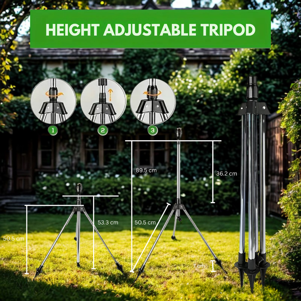 Gardexon – Sprühgerät 360° Edelstahl-Stativ – Gartenbewässerung