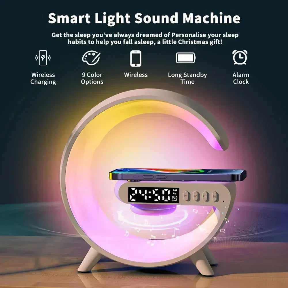 Multifunktionaler Bluetooth-Lautsprecher mit Licht, kabellosem Laden & Uhr
