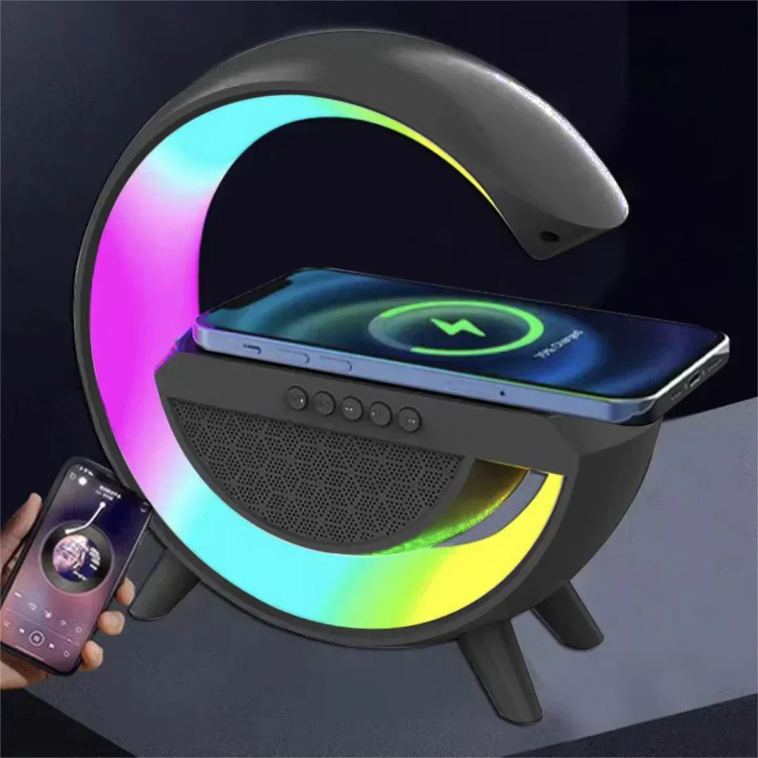 Multifunktionaler Bluetooth-Lautsprecher mit Licht, kabellosem Laden & Uhr
