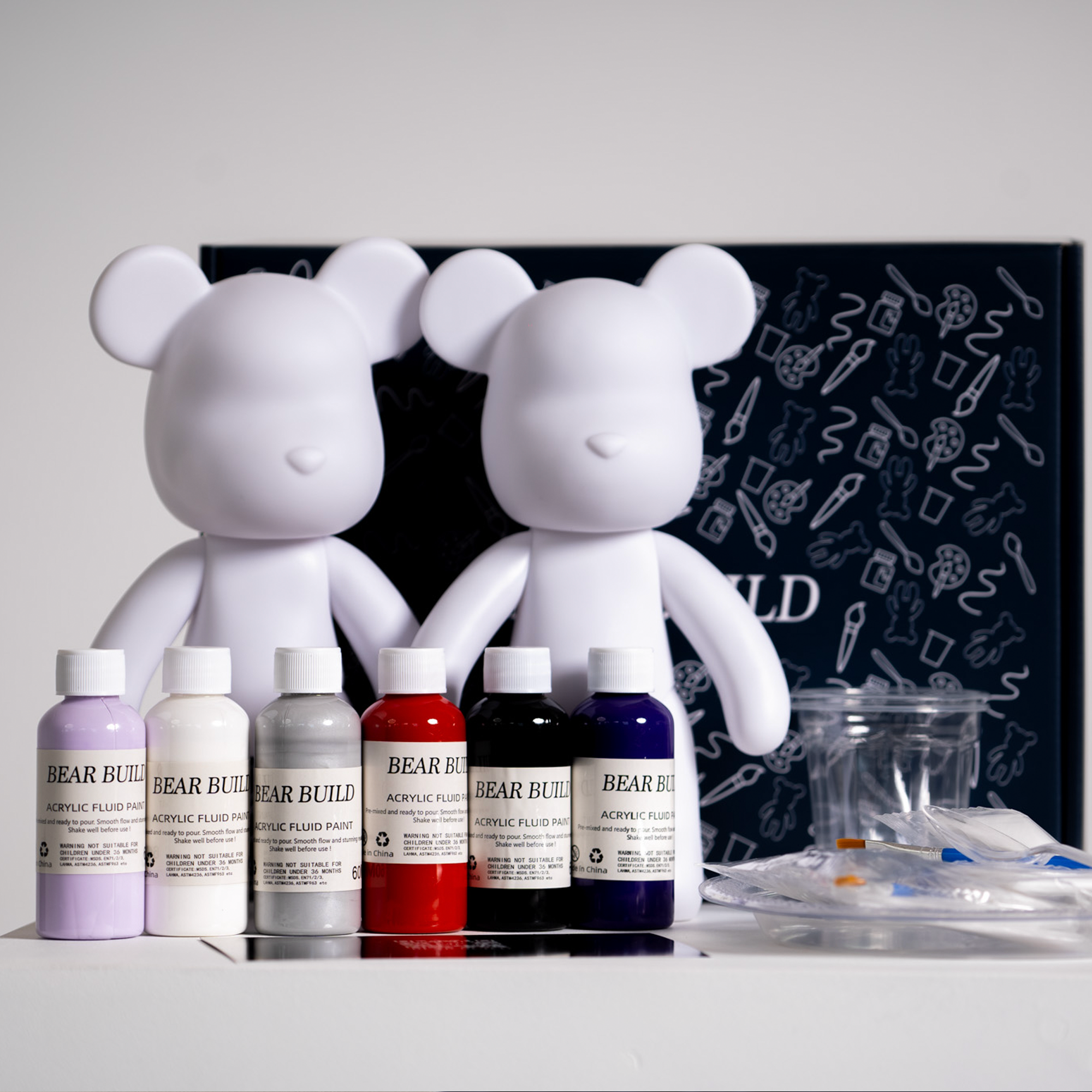 Twin Set DIY Fluid Art Kit, bewegliche Acryl-Bären, Kinder & Erwachsene