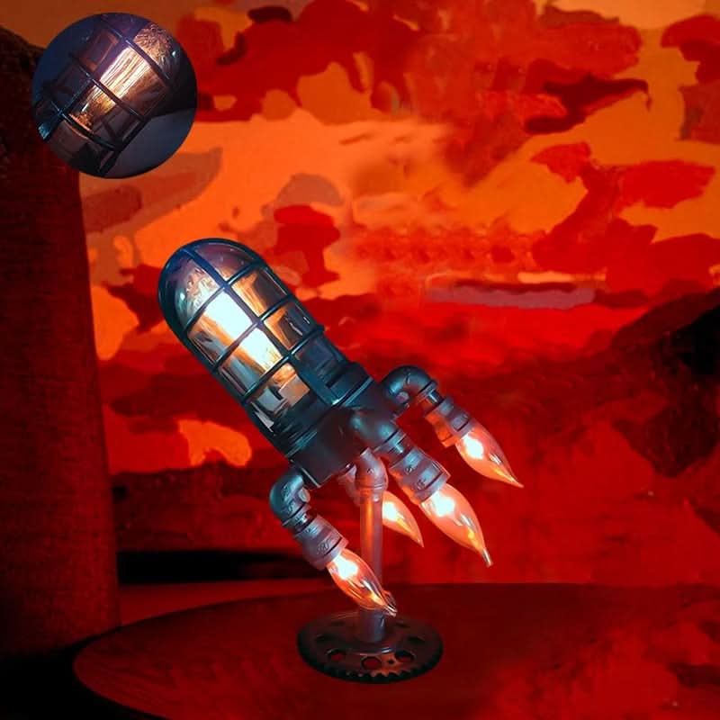 kaufsy | Steampunk-Rakete Tischlampe mit Flammenlicht