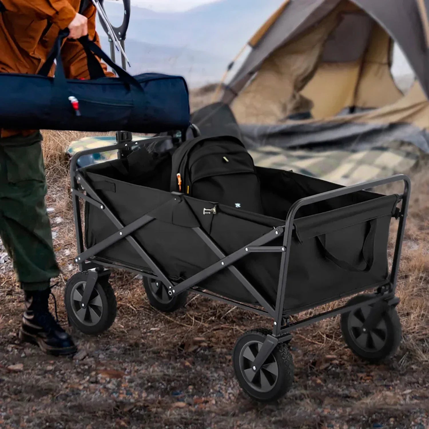 Faltbarer Gartenwagen, 150kg Traglast, Teleskopgriff, 360° Räder, Outdoor
